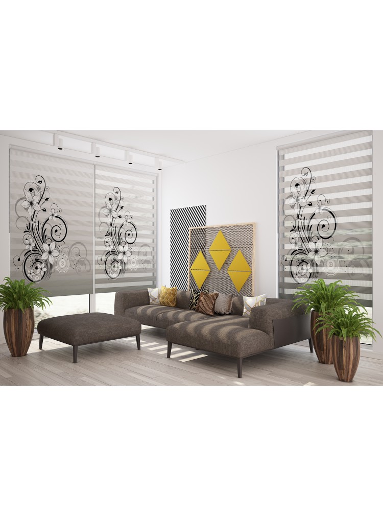 ZEBRA PERDE GRİ SİYAH ORKİDE MODELİ MODERN 